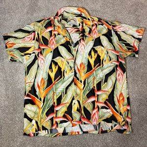 Paradise Found Hawaiian Shirt Heliconia Black With Floral Design Size Large